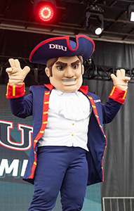 DBU Patriot man at homecoming on stage