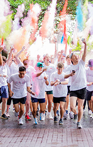 students finishing the color race